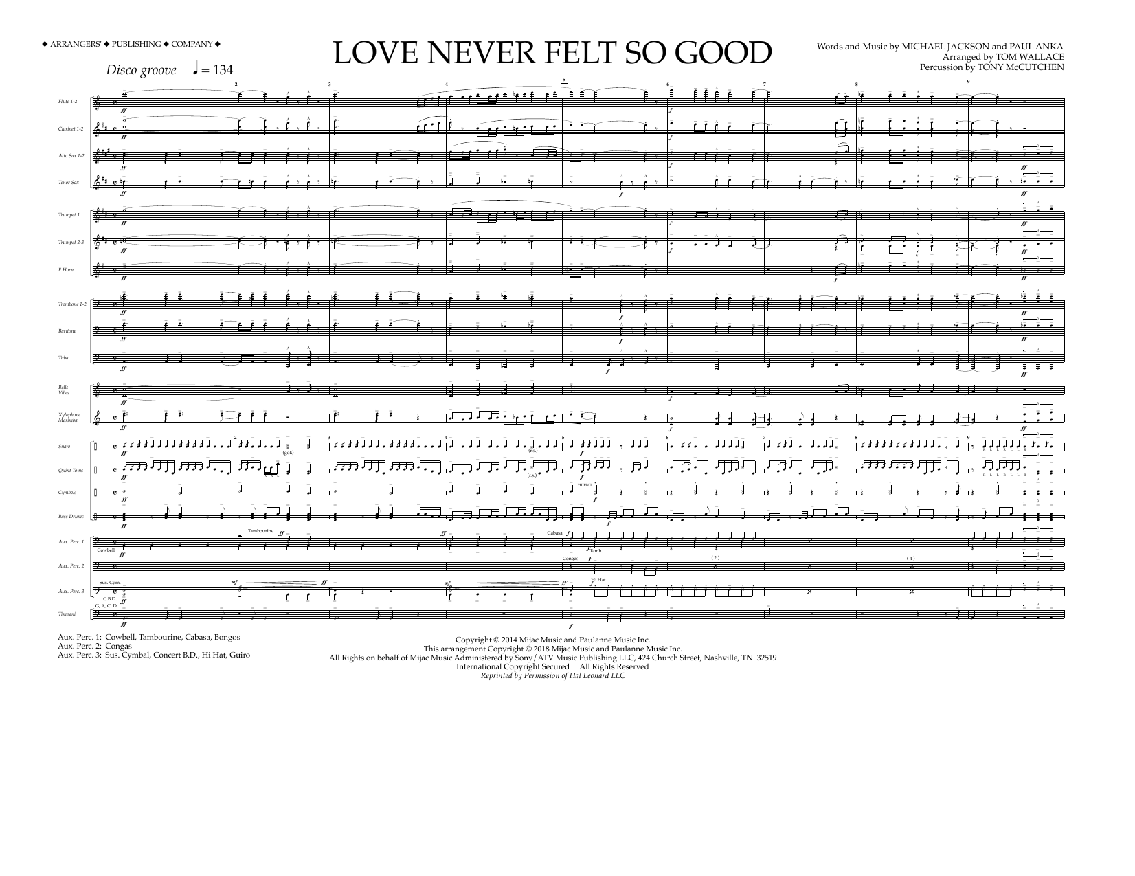 Download Tom Wallace Love Never Felt So Good - Full Score Sheet Music and learn how to play Marching Band PDF digital score in minutes