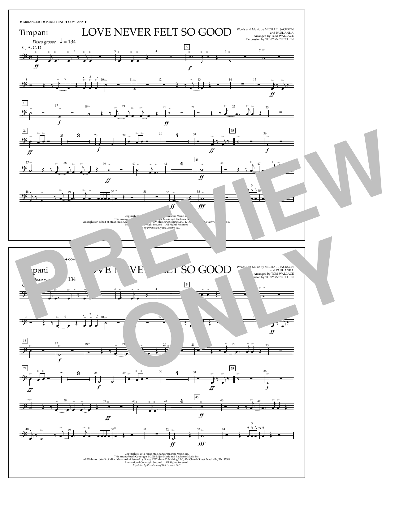Download Tom Wallace Love Never Felt So Good - Timpani Sheet Music and learn how to play Marching Band PDF digital score in minutes