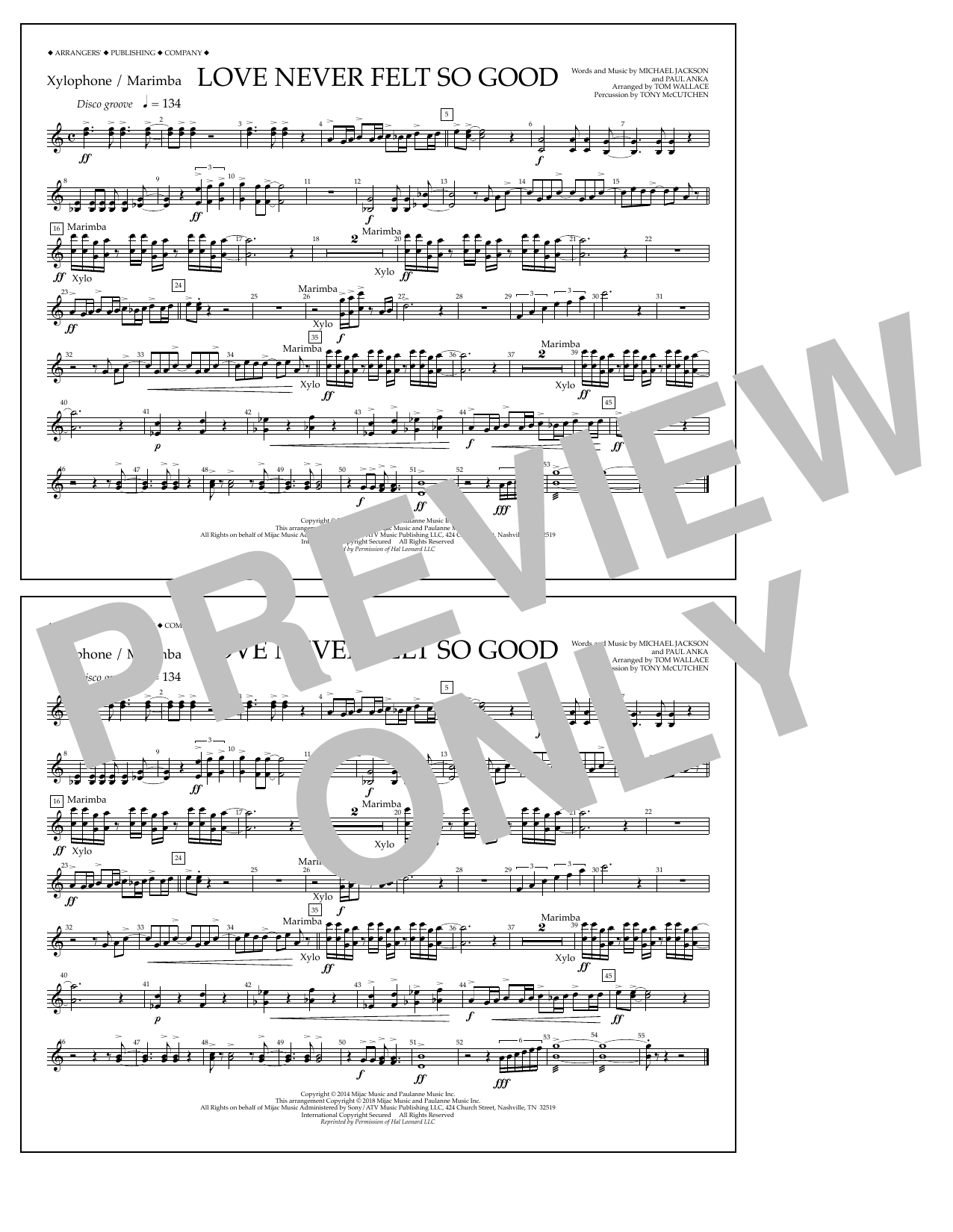 Download Tom Wallace Love Never Felt So Good - Xylophone/Marimba Sheet Music and learn how to play Marching Band PDF digital score in minutes