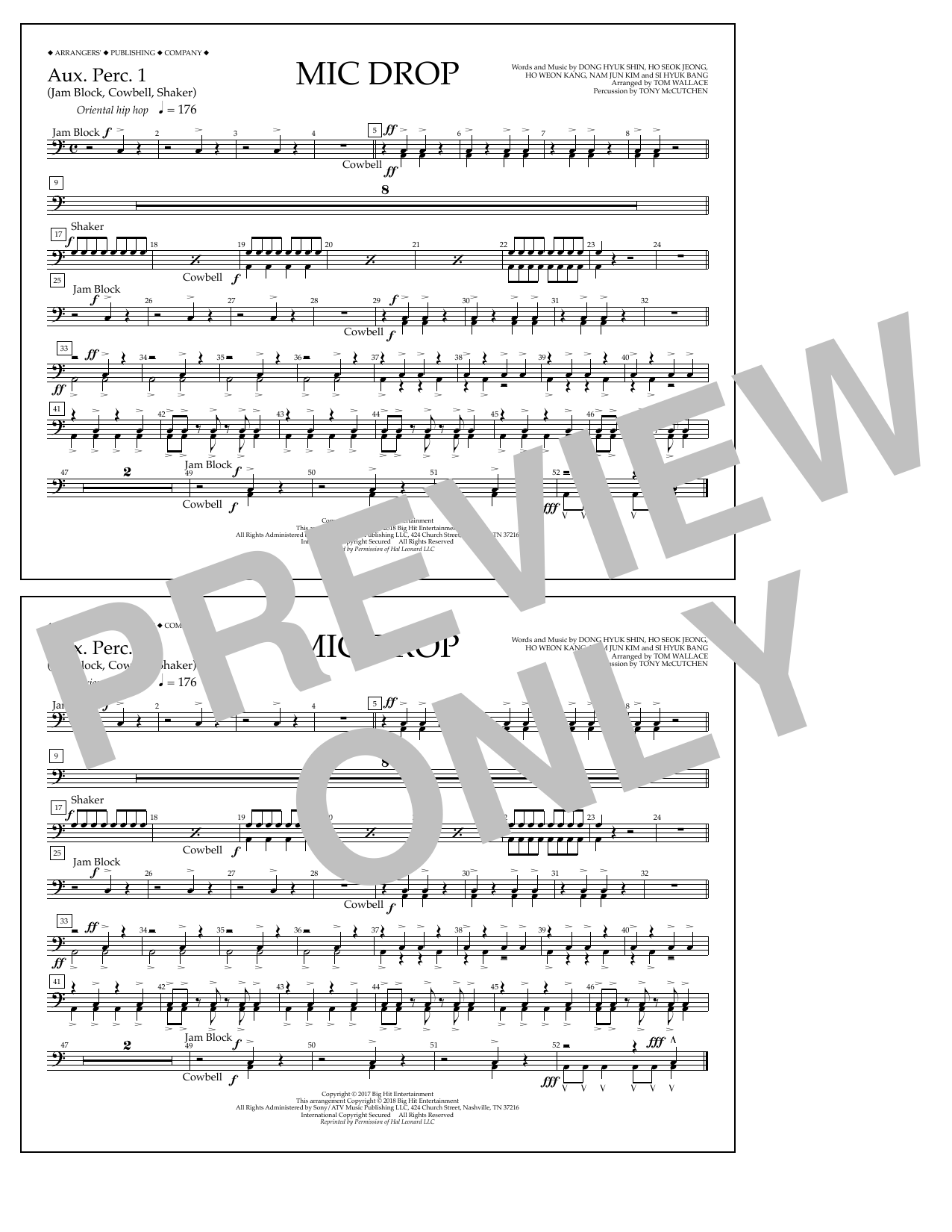 Download Tom Wallace Mic Drop - Aux. Perc. 1 Sheet Music and learn how to play Marching Band PDF digital score in minutes