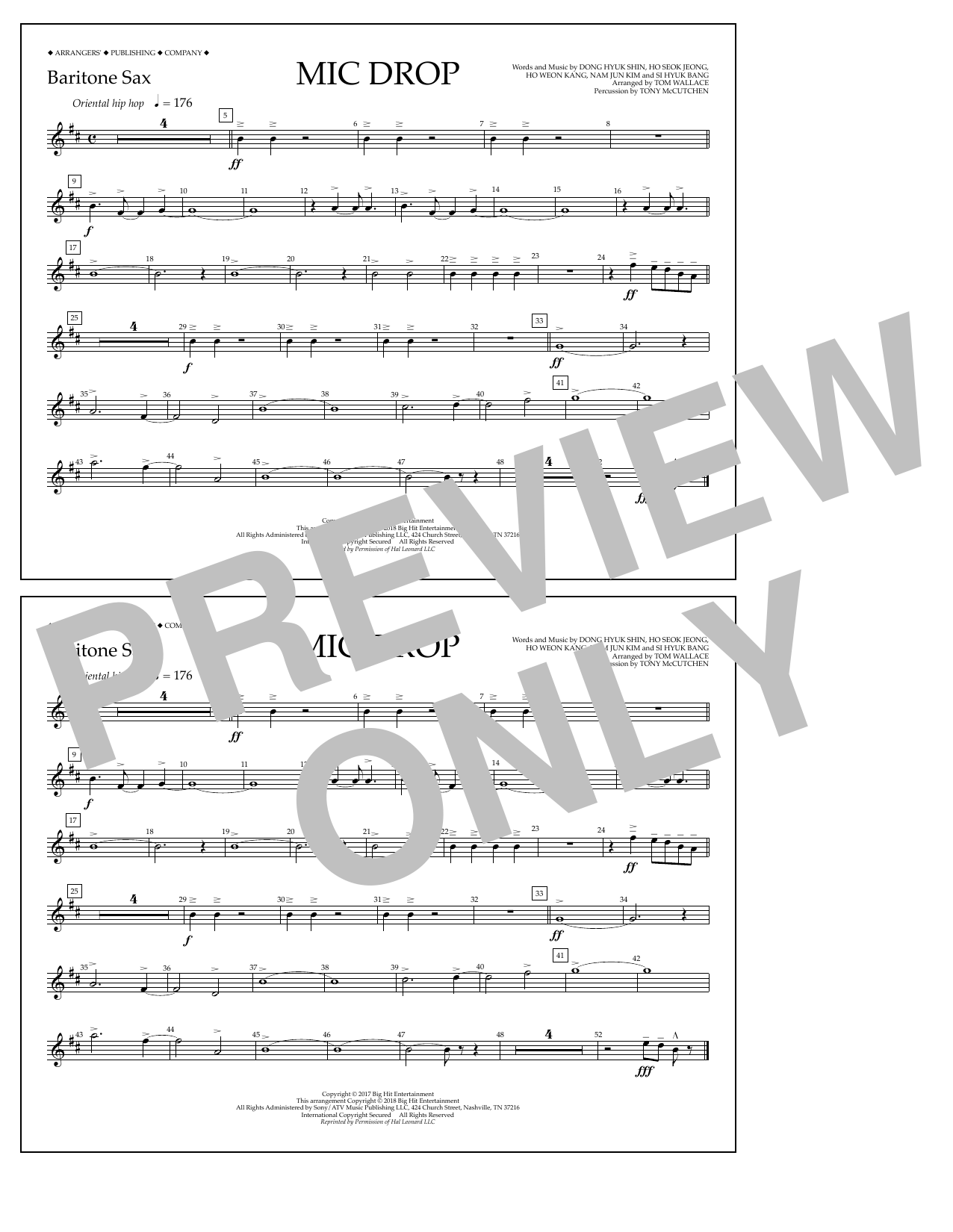 Download Tom Wallace Mic Drop - Baritone Sax Sheet Music and learn how to play Marching Band PDF digital score in minutes
