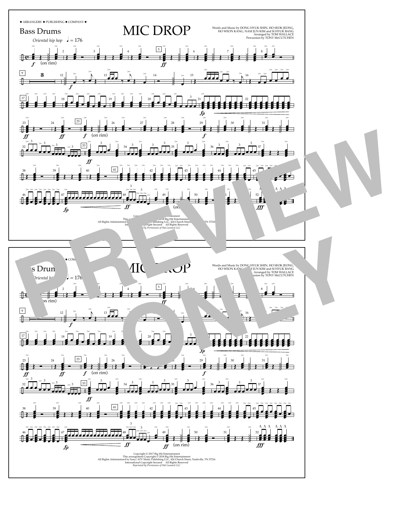 Download Tom Wallace Mic Drop - Bass Drums Sheet Music and learn how to play Marching Band PDF digital score in minutes