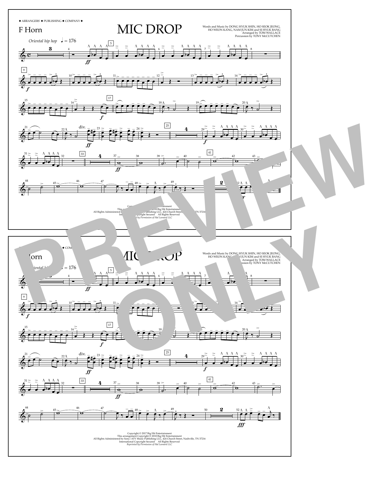 Download Tom Wallace Mic Drop - F Horn Sheet Music and learn how to play Marching Band PDF digital score in minutes