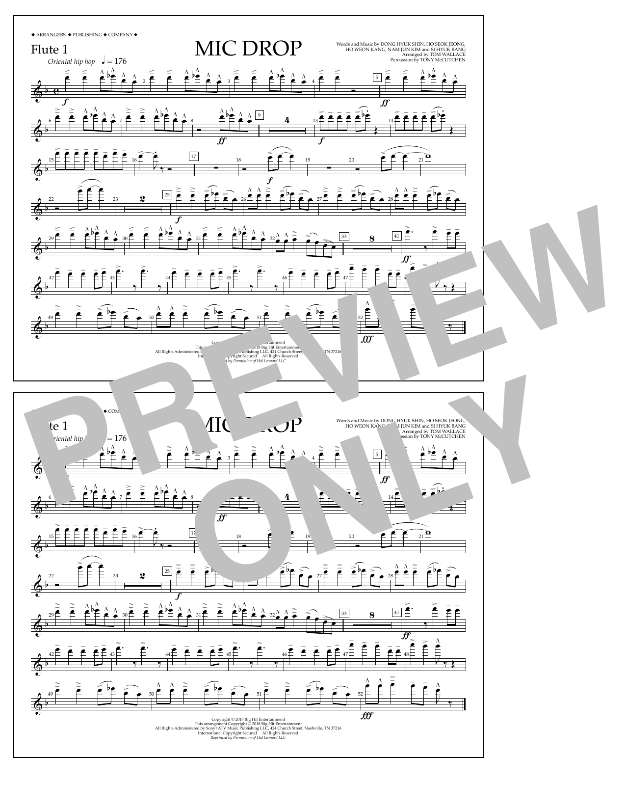 Download Tom Wallace Mic Drop - Flute 1 Sheet Music and learn how to play Marching Band PDF digital score in minutes