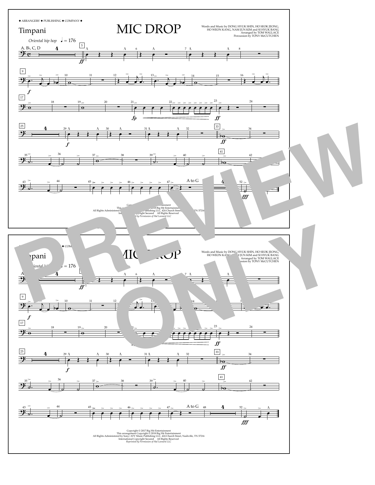 Download Tom Wallace Mic Drop - Timpani Sheet Music and learn how to play Marching Band PDF digital score in minutes