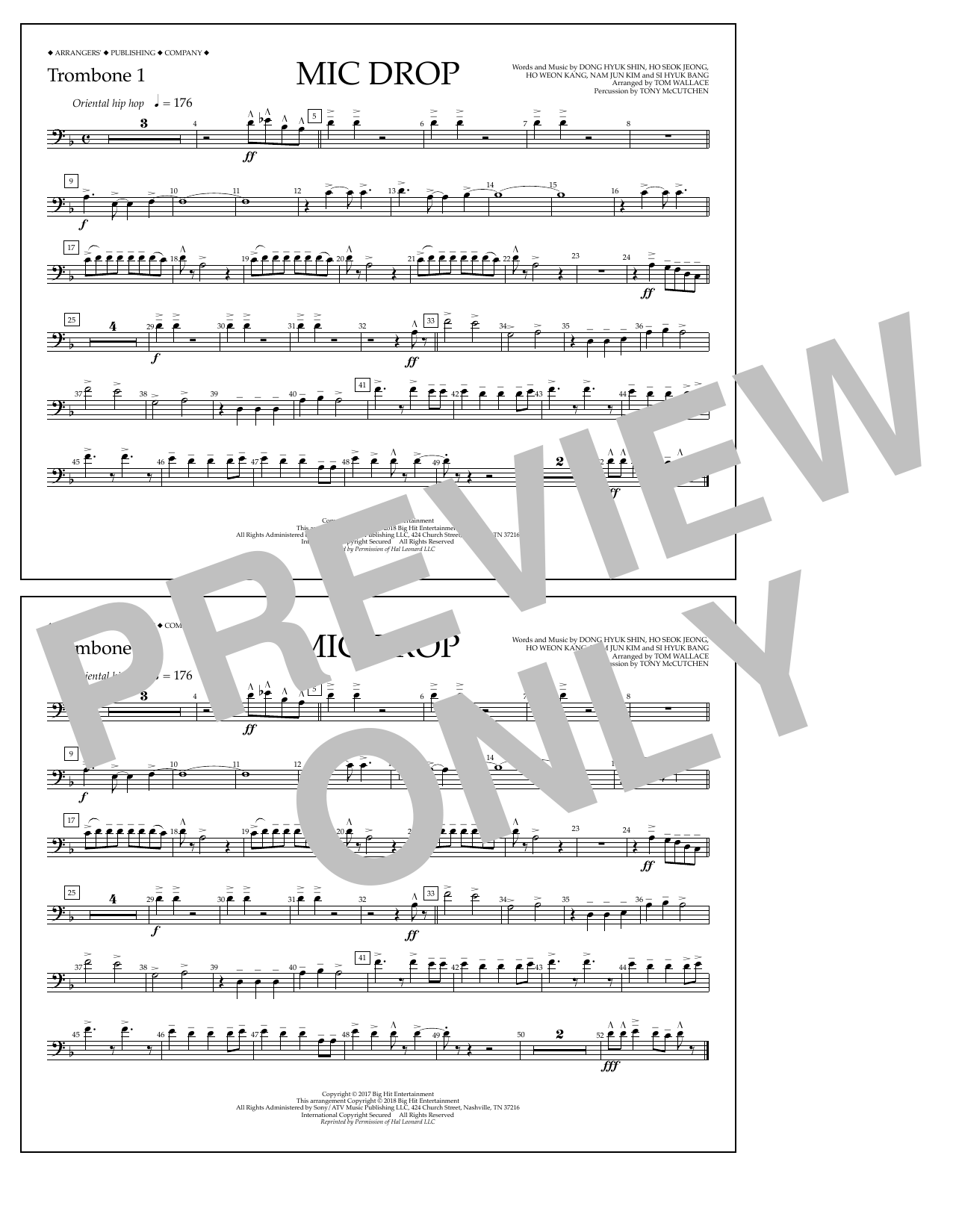 Download Tom Wallace Mic Drop - Trombone 1 Sheet Music and learn how to play Marching Band PDF digital score in minutes