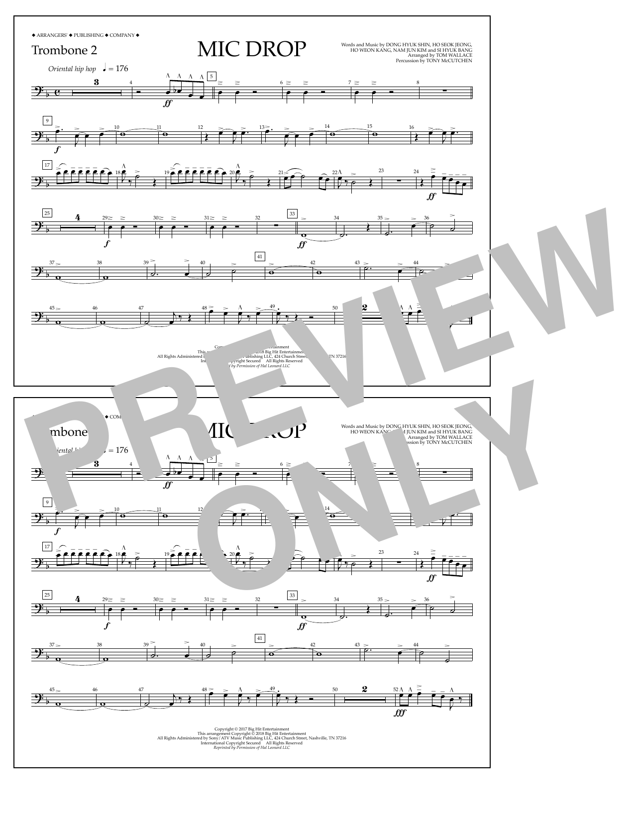 Download Tom Wallace Mic Drop - Trombone 2 Sheet Music and learn how to play Marching Band PDF digital score in minutes