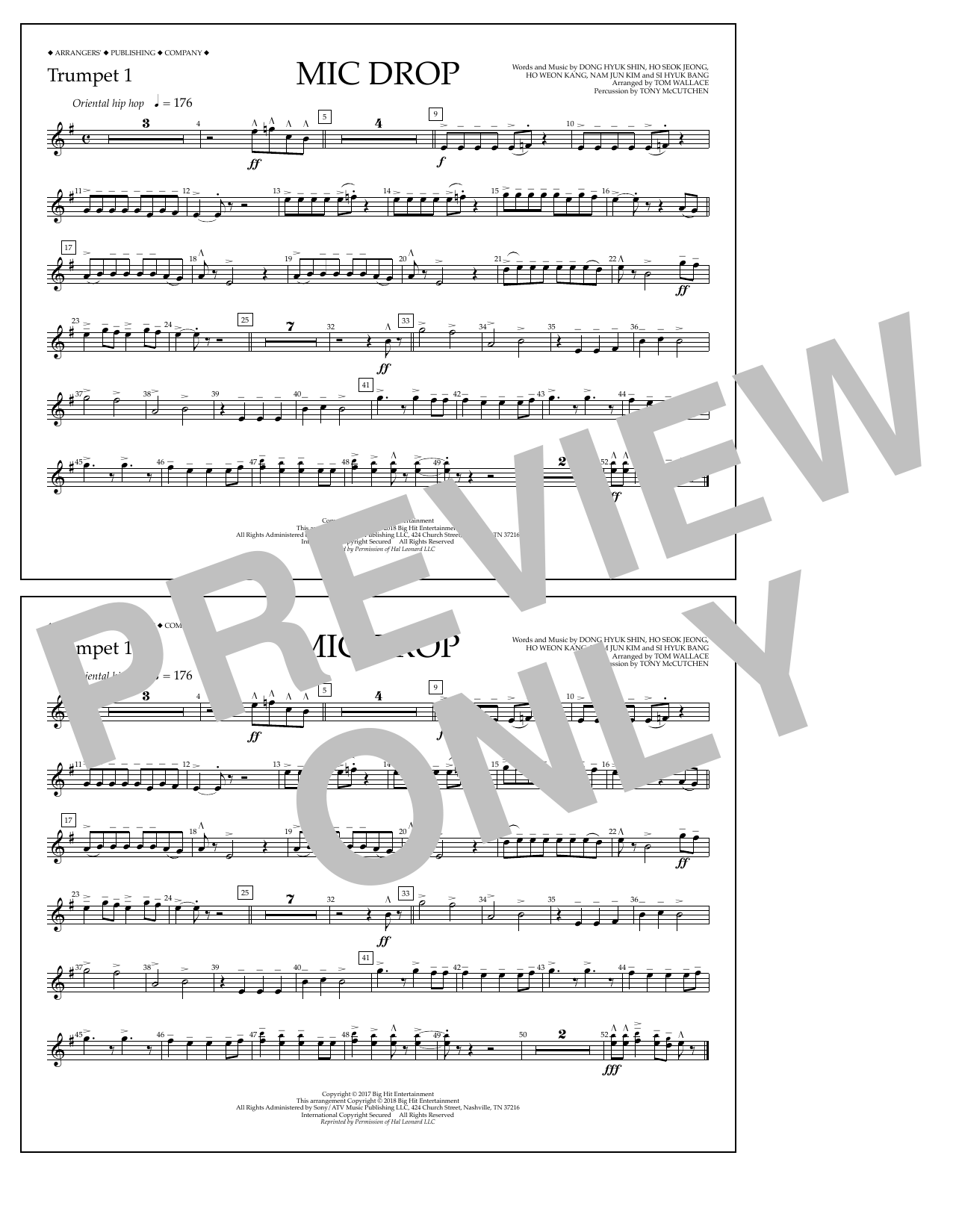 Download Tom Wallace Mic Drop - Trumpet 1 Sheet Music and learn how to play Marching Band PDF digital score in minutes