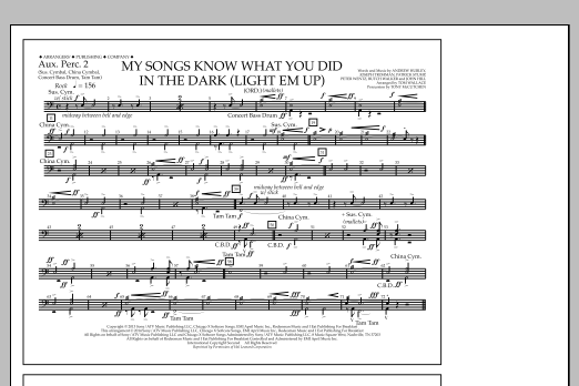Download Tom Wallace My Songs Know What You Did in the Dark (Light 'Em Up) - Aux. Perc. 2 Sheet Music and learn how to play Marching Band PDF digital score in minutes