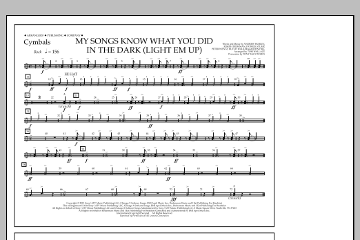 Download Tom Wallace My Songs Know What You Did in the Dark (Light 'Em Up) - Cymbals Sheet Music and learn how to play Marching Band PDF digital score in minutes