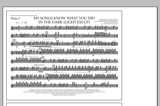 Download Tom Wallace My Songs Know What You Did in the Dark (Light 'Em Up) - Flute 2 Sheet Music and learn how to play Marching Band PDF digital score in minutes