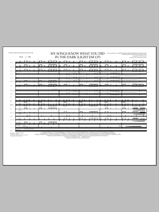 Download Tom Wallace My Songs Know What You Did in the Dark (Light 'Em Up) - Full Score Sheet Music and learn how to play Marching Band PDF digital score in minutes