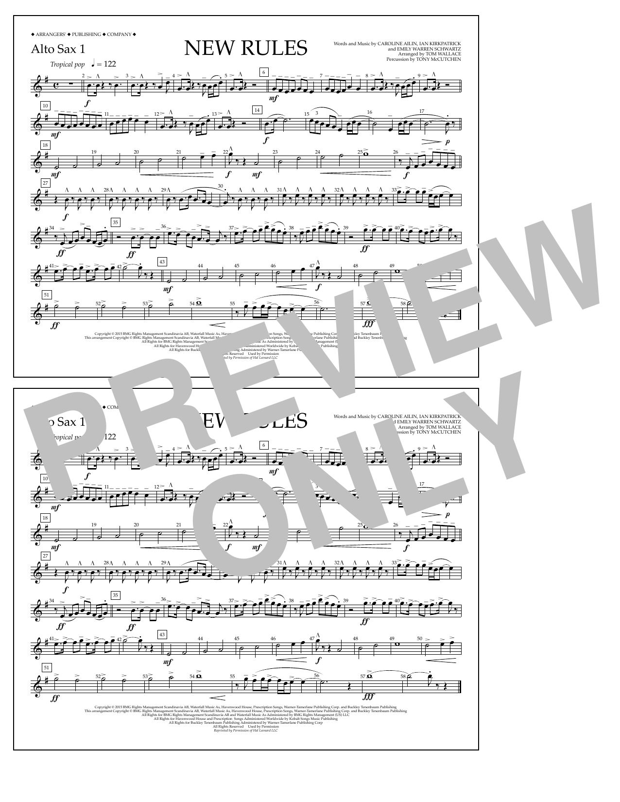 Download Tom Wallace New Rules - Alto Sax 1 Sheet Music and learn how to play Marching Band PDF digital score in minutes