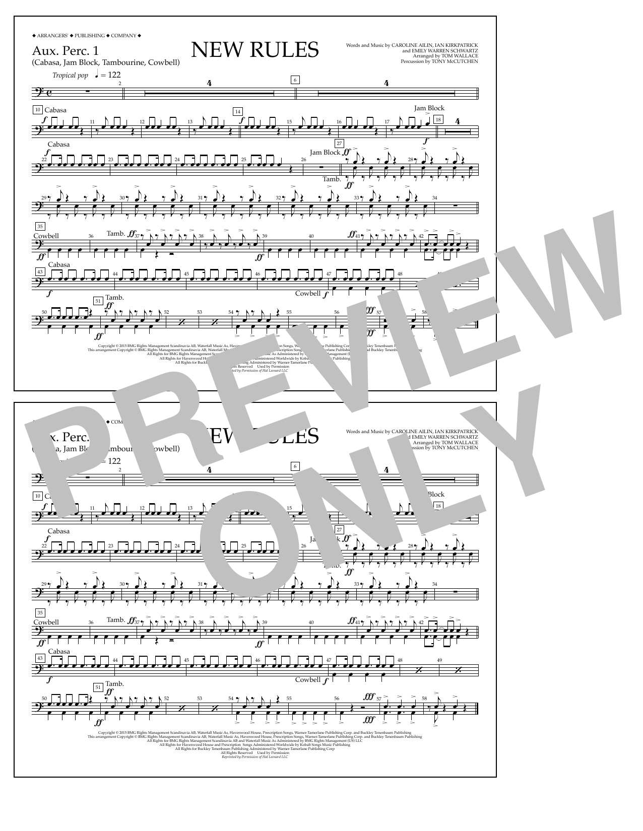 Download Tom Wallace New Rules - Aux. Perc. 1 Sheet Music and learn how to play Marching Band PDF digital score in minutes