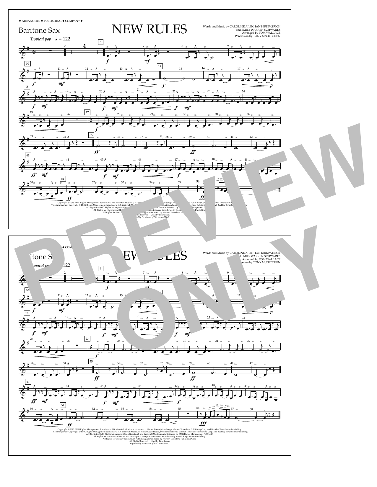 Download Tom Wallace New Rules - Baritone Sax Sheet Music and learn how to play Marching Band PDF digital score in minutes