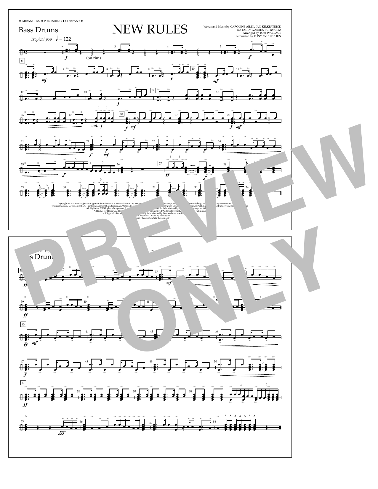 Download Tom Wallace New Rules - Bass Drums Sheet Music and learn how to play Marching Band PDF digital score in minutes