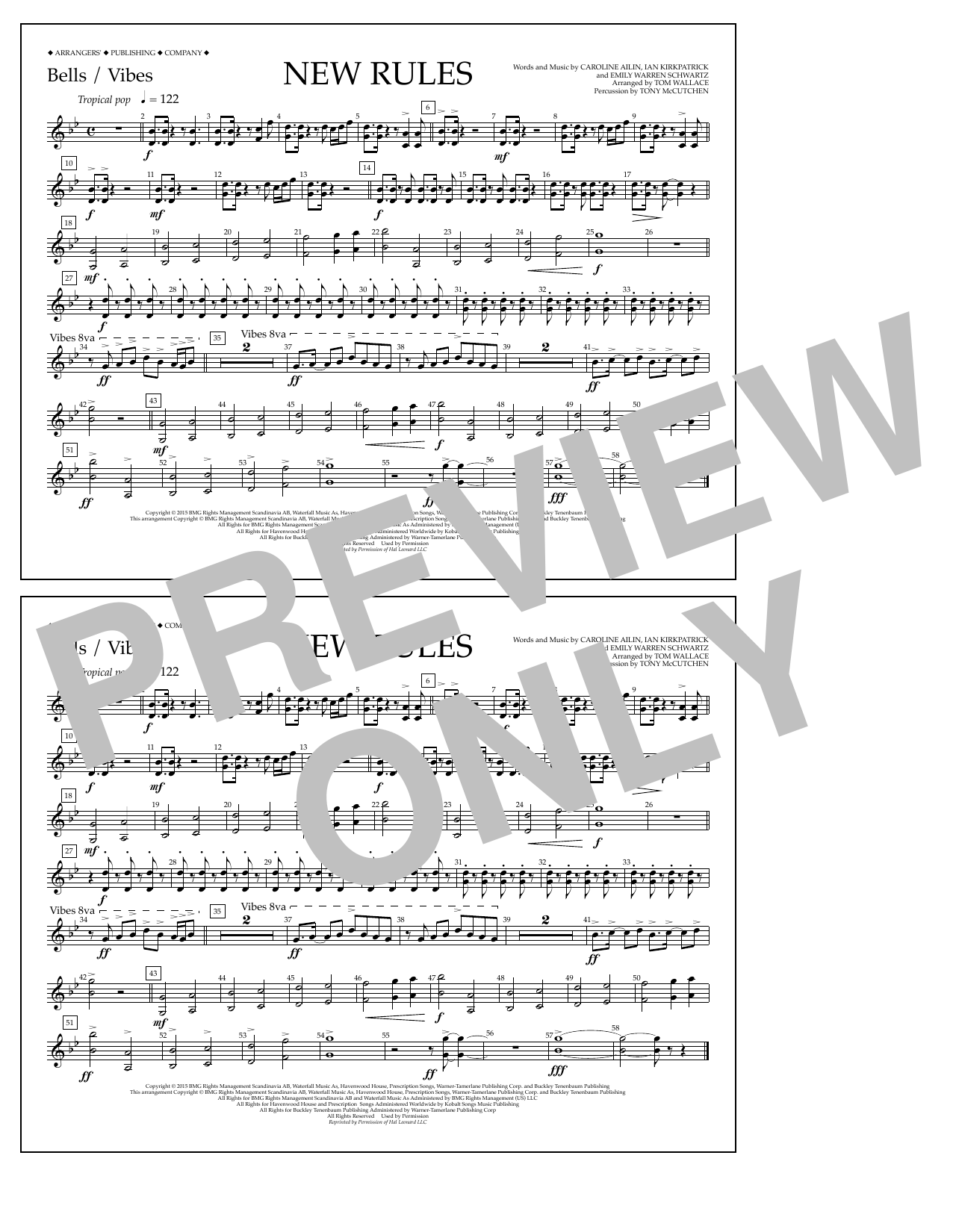 Download Tom Wallace New Rules - Bells/Vibes Sheet Music and learn how to play Marching Band PDF digital score in minutes