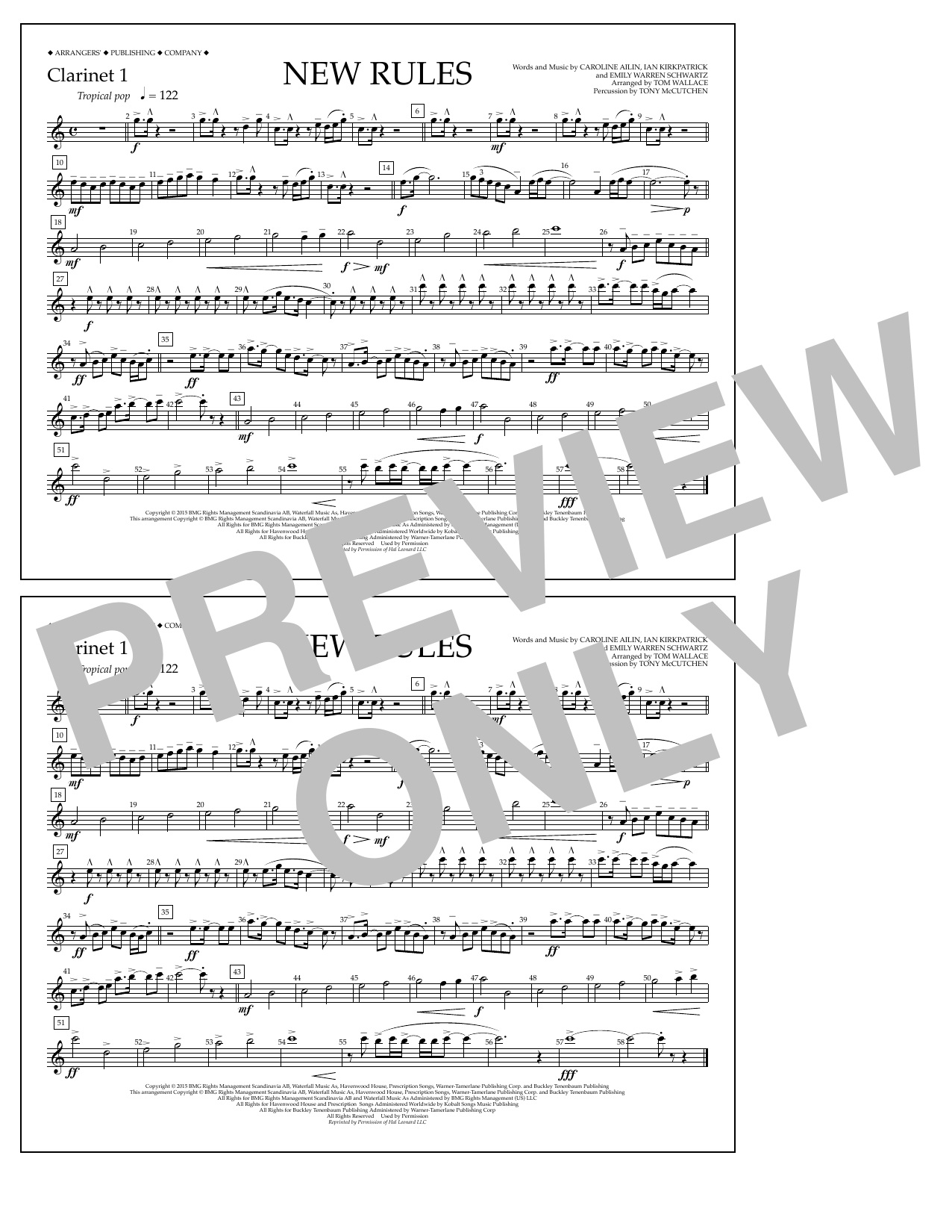 Download Tom Wallace New Rules - Clarinet 1 Sheet Music and learn how to play Marching Band PDF digital score in minutes