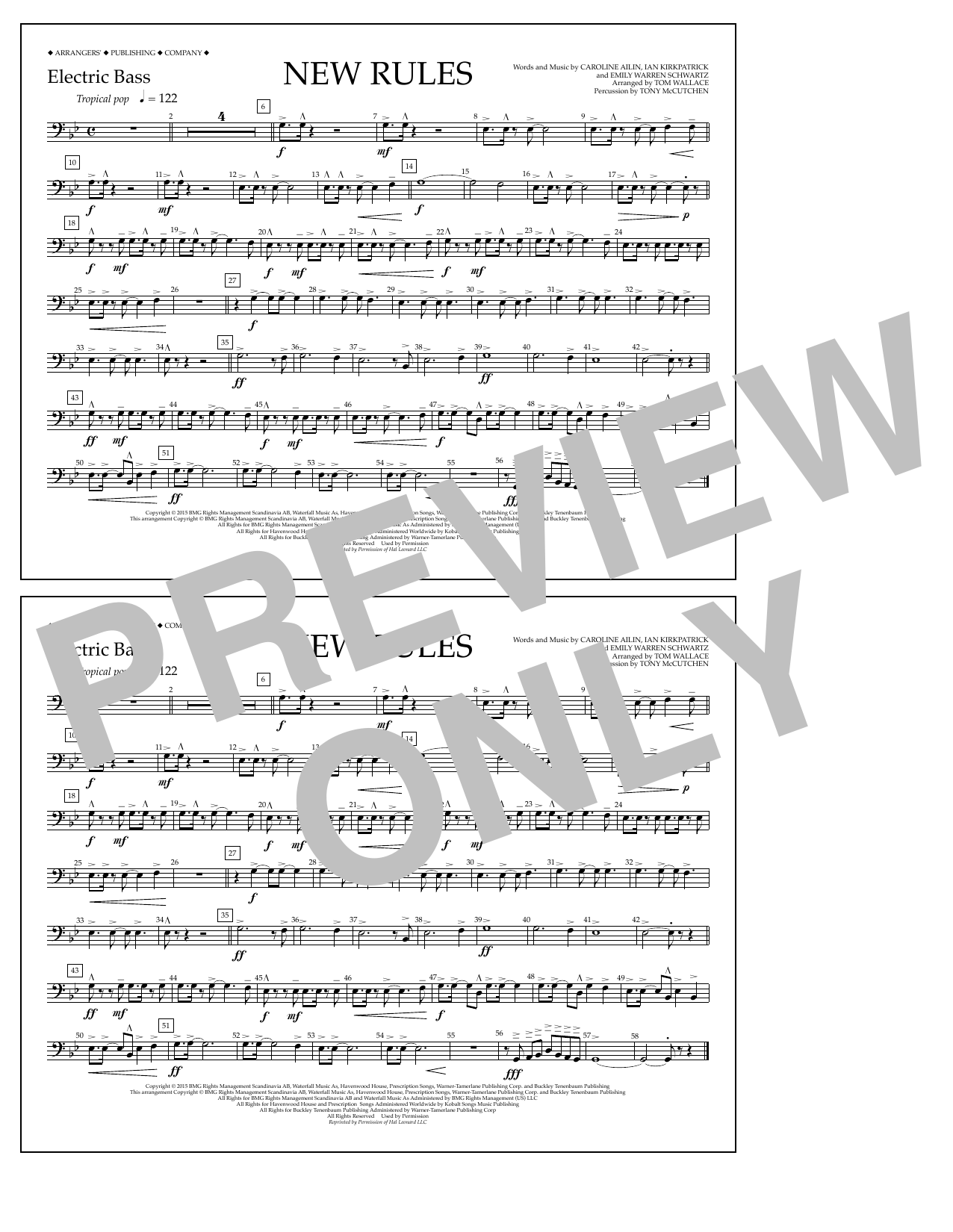Download Tom Wallace New Rules - Electric Bass Sheet Music and learn how to play Marching Band PDF digital score in minutes