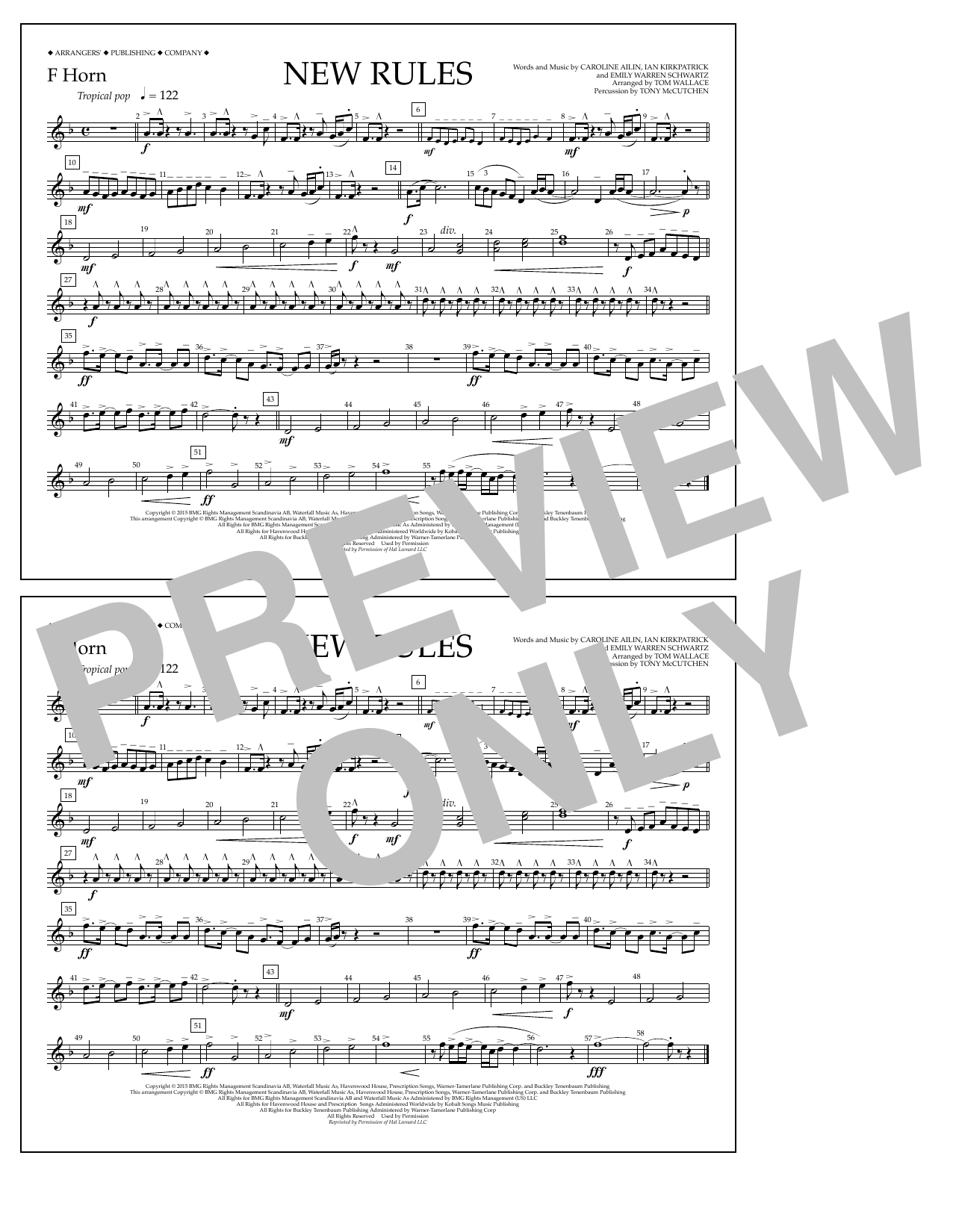Download Tom Wallace New Rules - F Horn Sheet Music and learn how to play Marching Band PDF digital score in minutes
