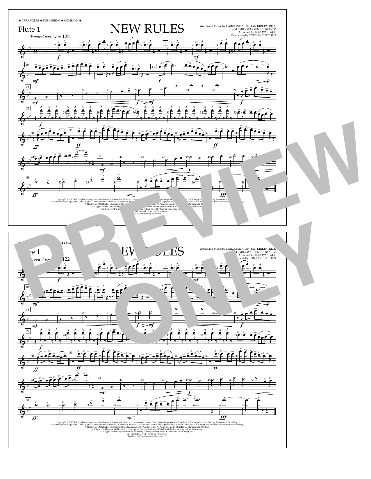 Download Tom Wallace New Rules - Flute 1 Sheet Music and learn how to play Marching Band PDF digital score in minutes