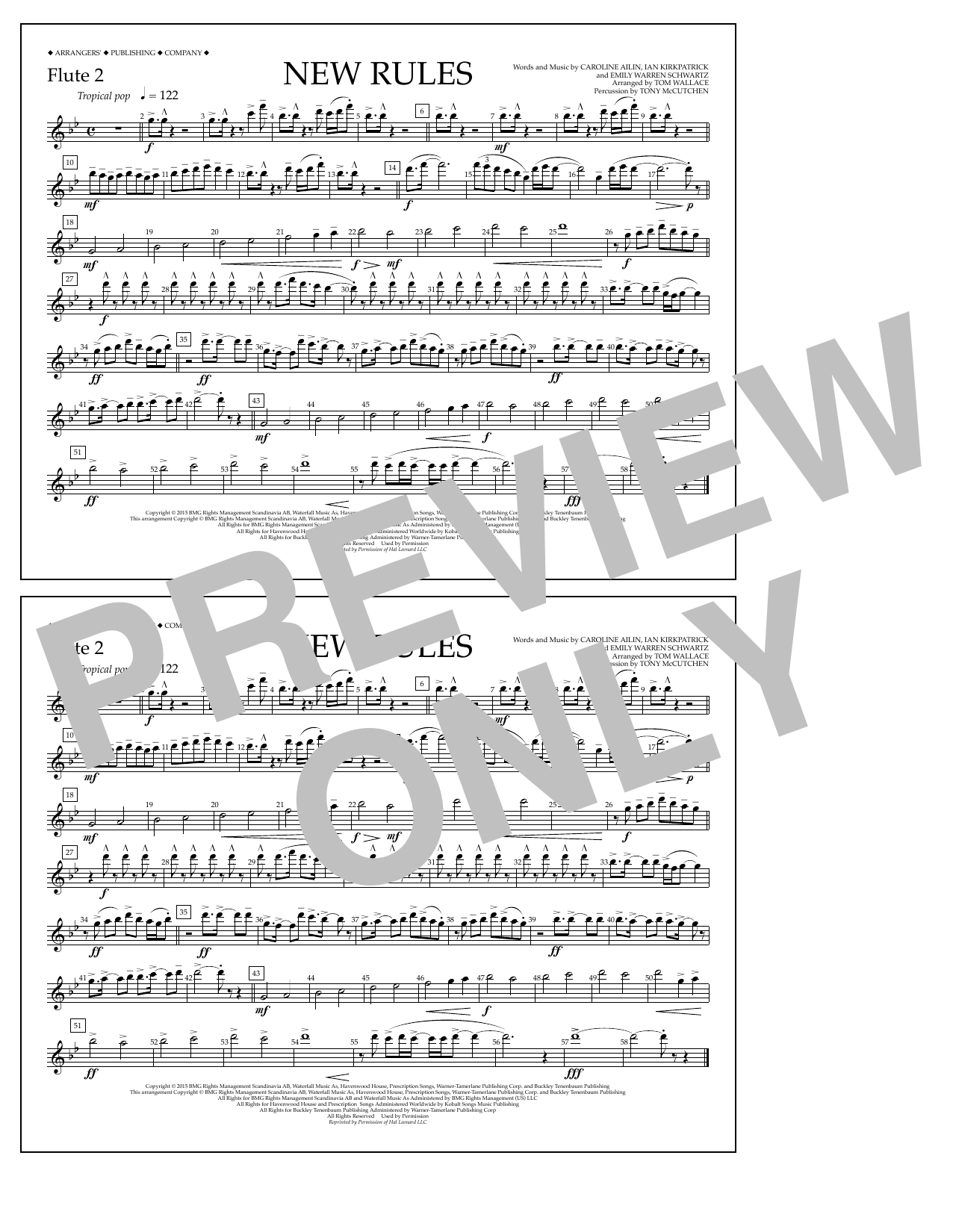 Download Tom Wallace New Rules - Flute 2 Sheet Music and learn how to play Marching Band PDF digital score in minutes