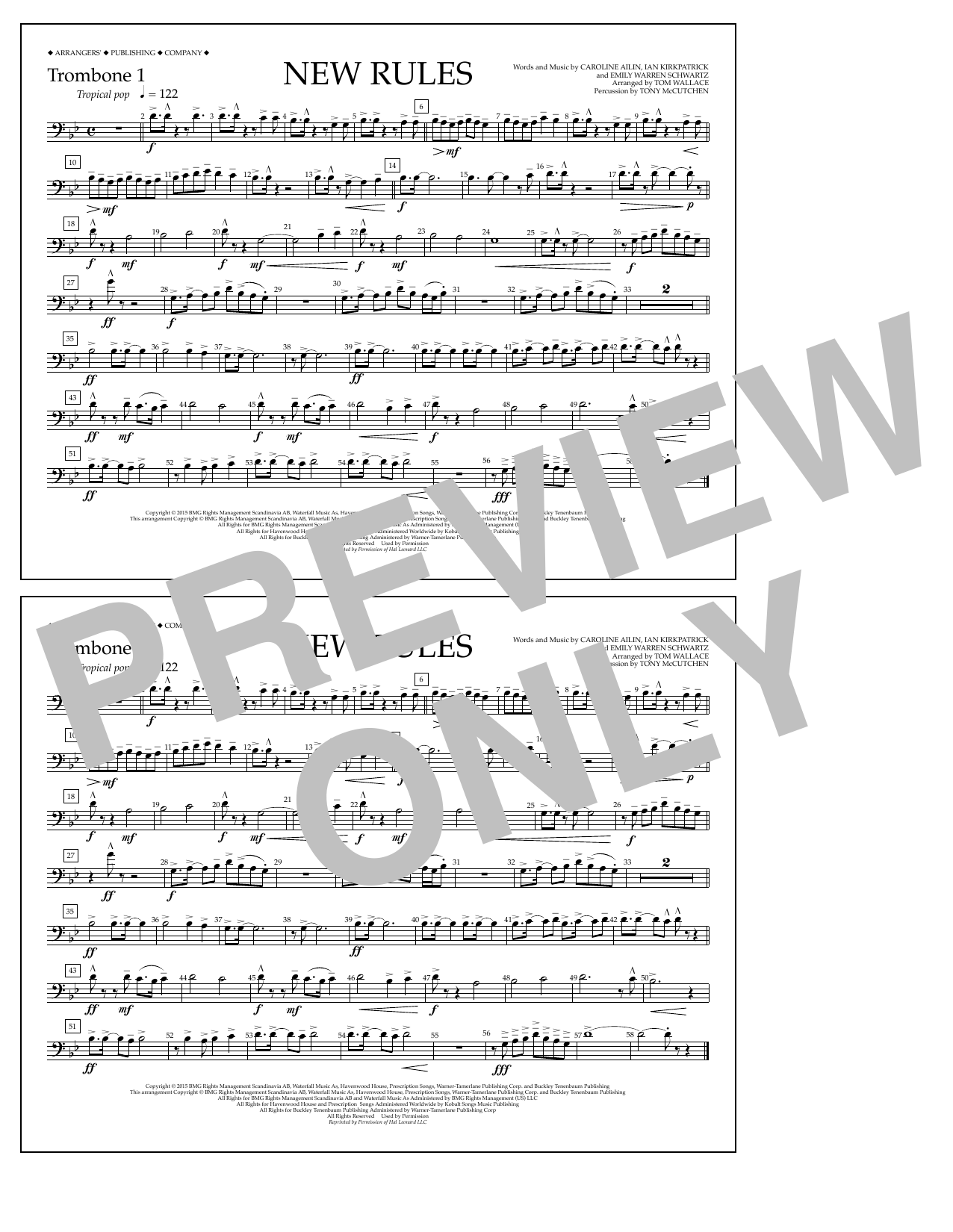 Download Tom Wallace New Rules - Trombone 1 Sheet Music and learn how to play Marching Band PDF digital score in minutes