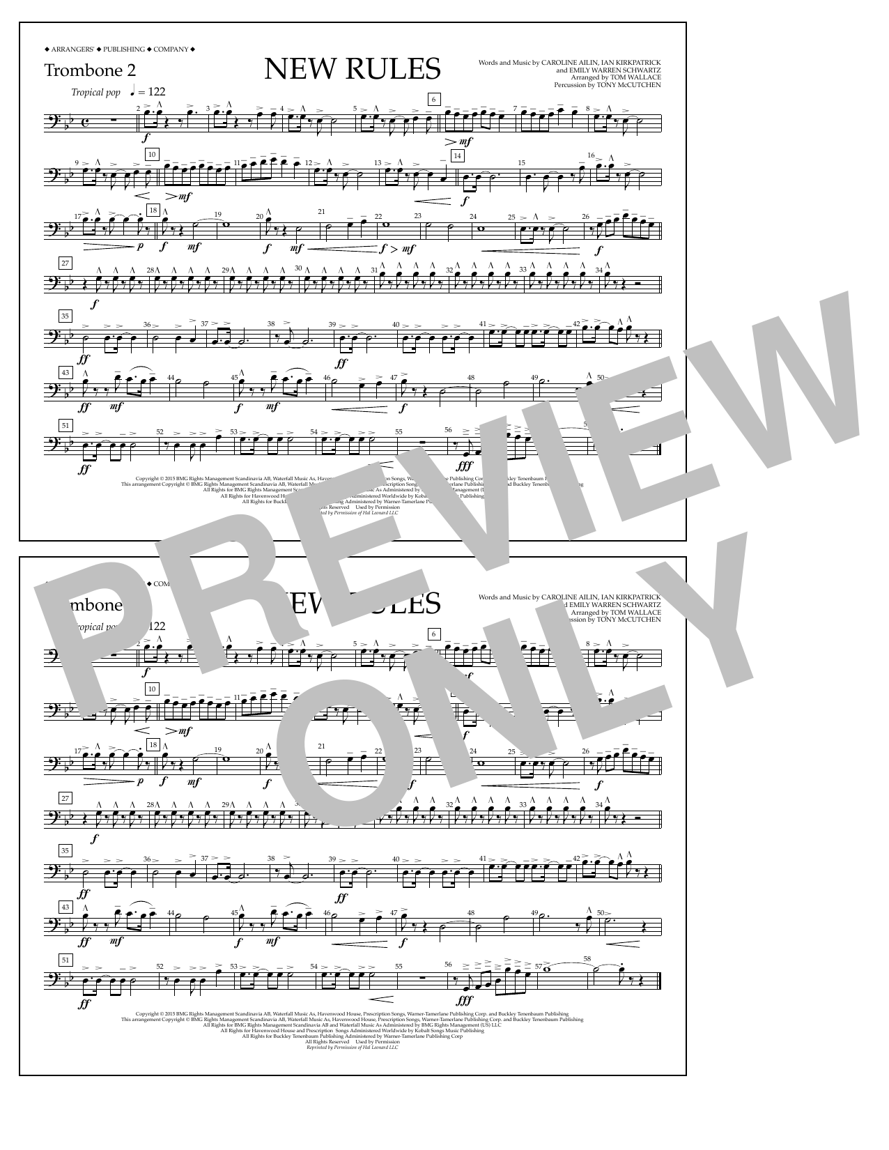 Download Tom Wallace New Rules - Trombone 2 Sheet Music and learn how to play Marching Band PDF digital score in minutes