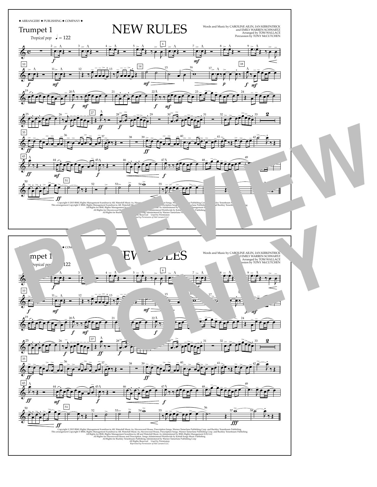Download Tom Wallace New Rules - Trumpet 1 Sheet Music and learn how to play Marching Band PDF digital score in minutes
