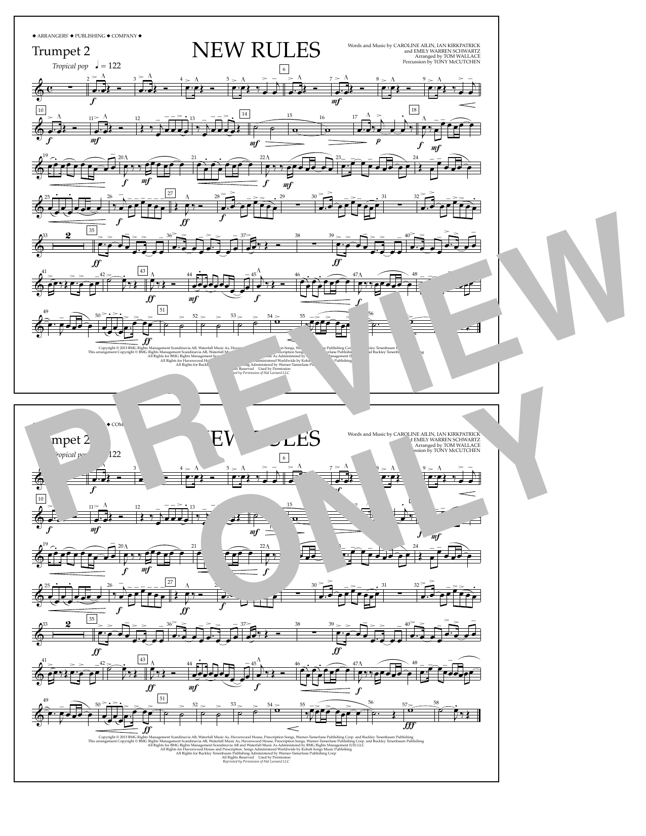 Download Tom Wallace New Rules - Trumpet 2 Sheet Music and learn how to play Marching Band PDF digital score in minutes