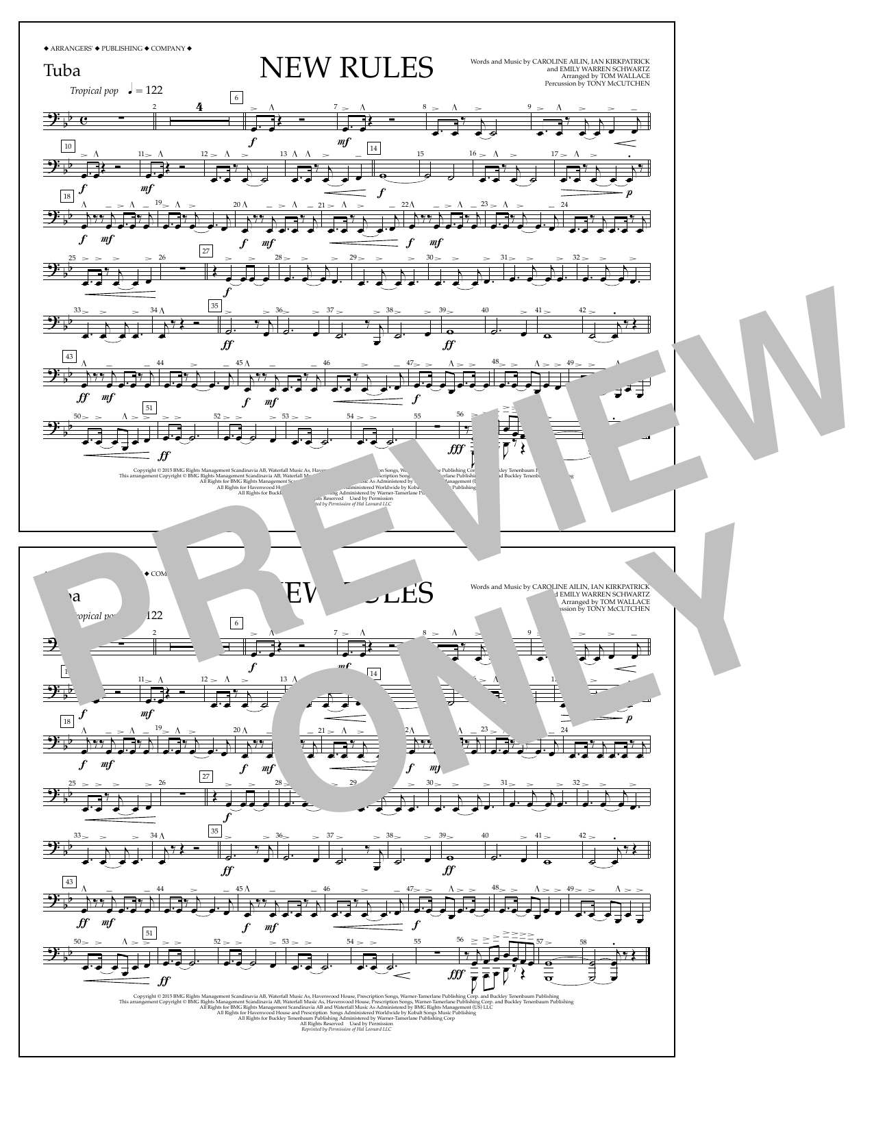Download Tom Wallace New Rules - Tuba Sheet Music and learn how to play Marching Band PDF digital score in minutes