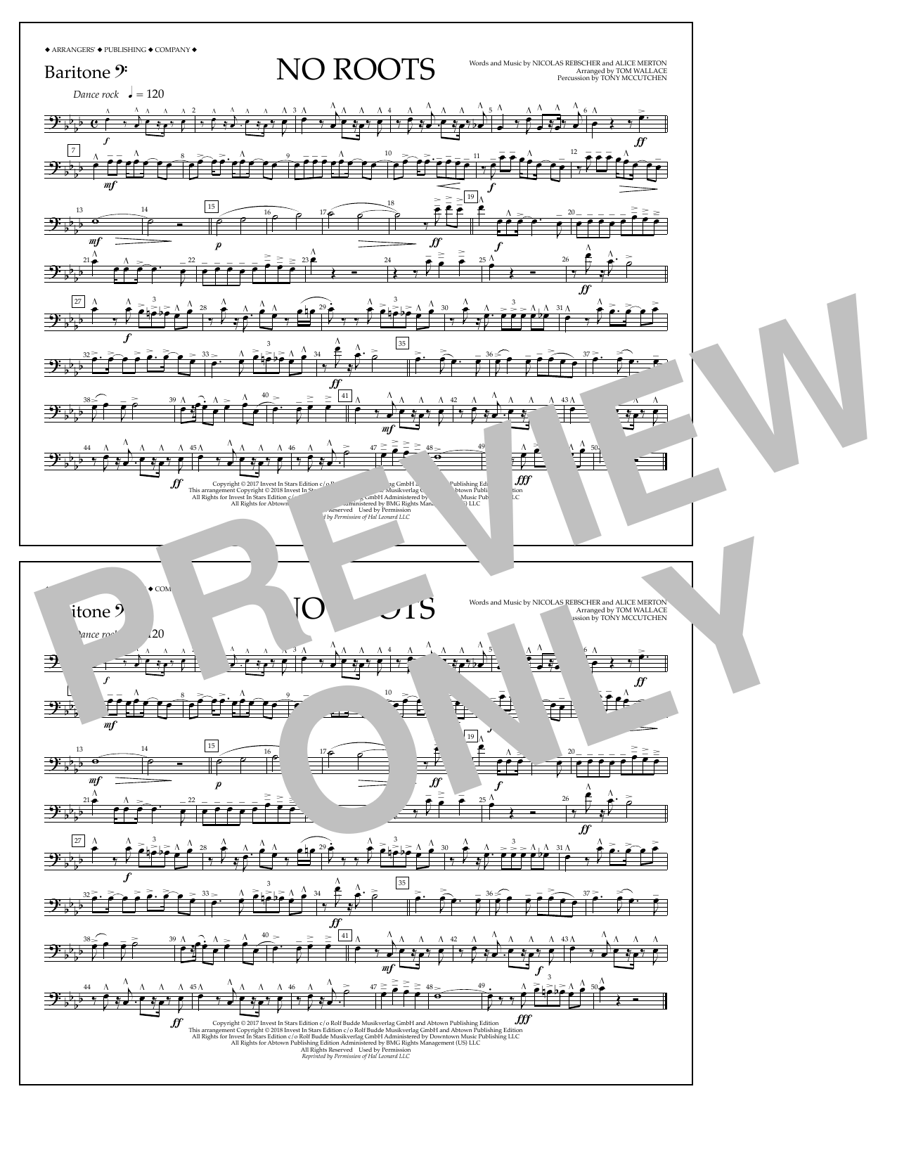Download Tom Wallace No Roots - Baritone B.C. Sheet Music and learn how to play Marching Band PDF digital score in minutes
