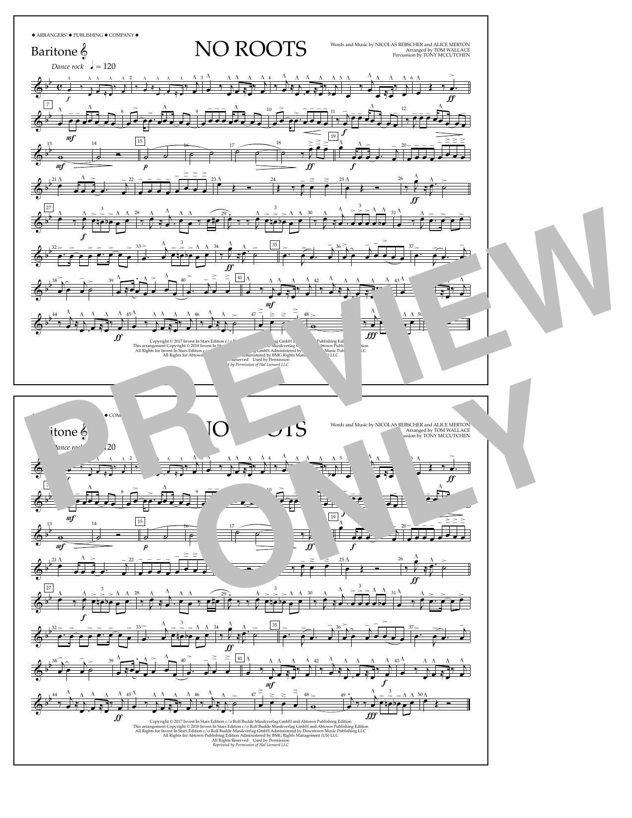 Download Tom Wallace No Roots - Baritone T.C. Sheet Music and learn how to play Marching Band PDF digital score in minutes