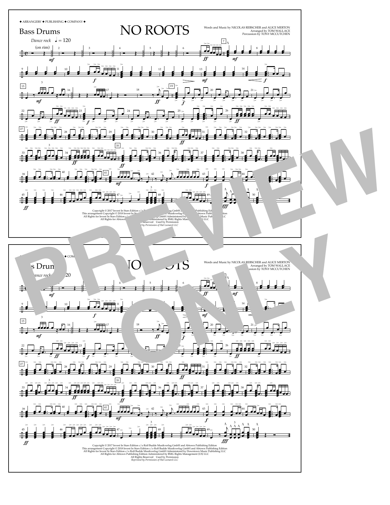 Download Tom Wallace No Roots - Bass Drums Sheet Music and learn how to play Marching Band PDF digital score in minutes