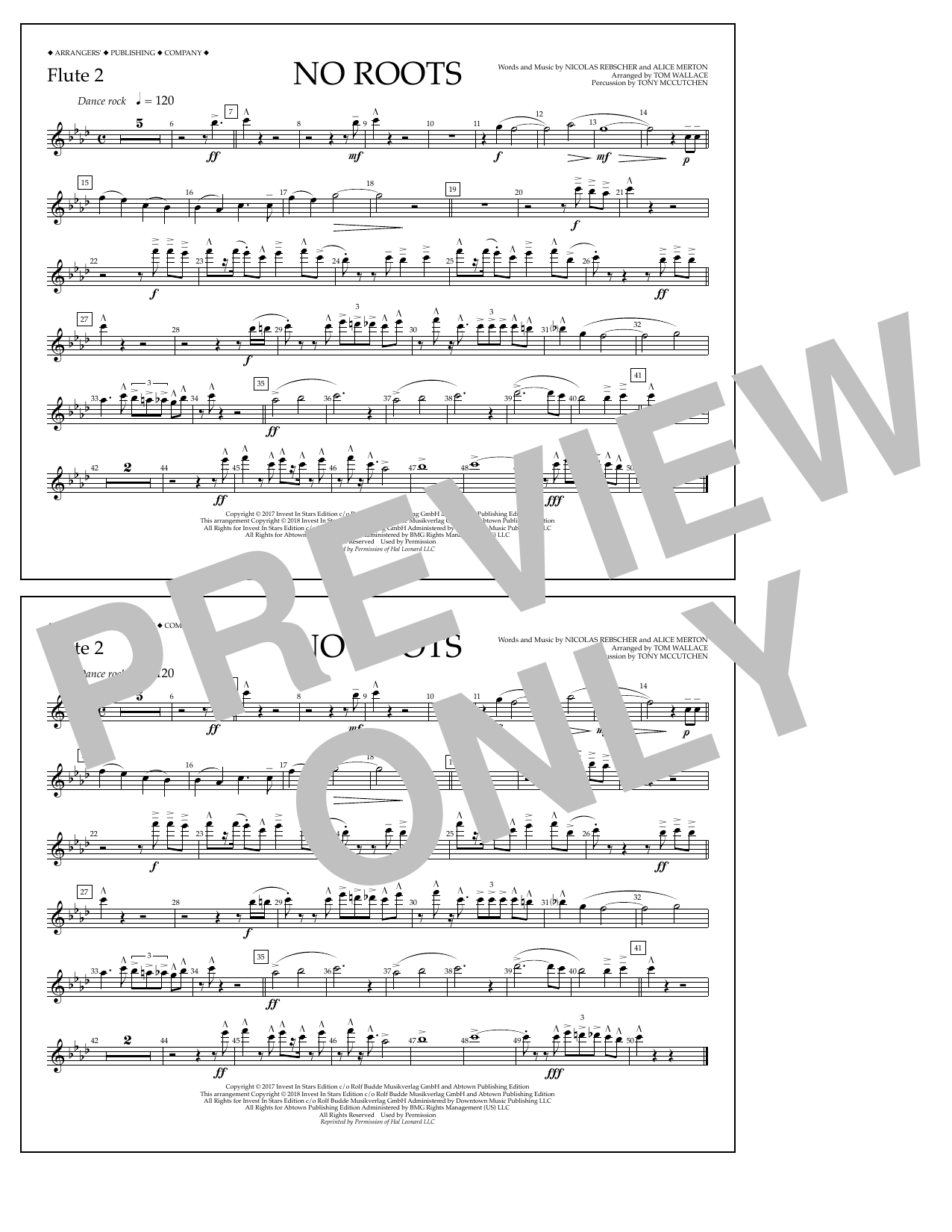 Download Tom Wallace No Roots - Flute 2 Sheet Music and learn how to play Marching Band PDF digital score in minutes