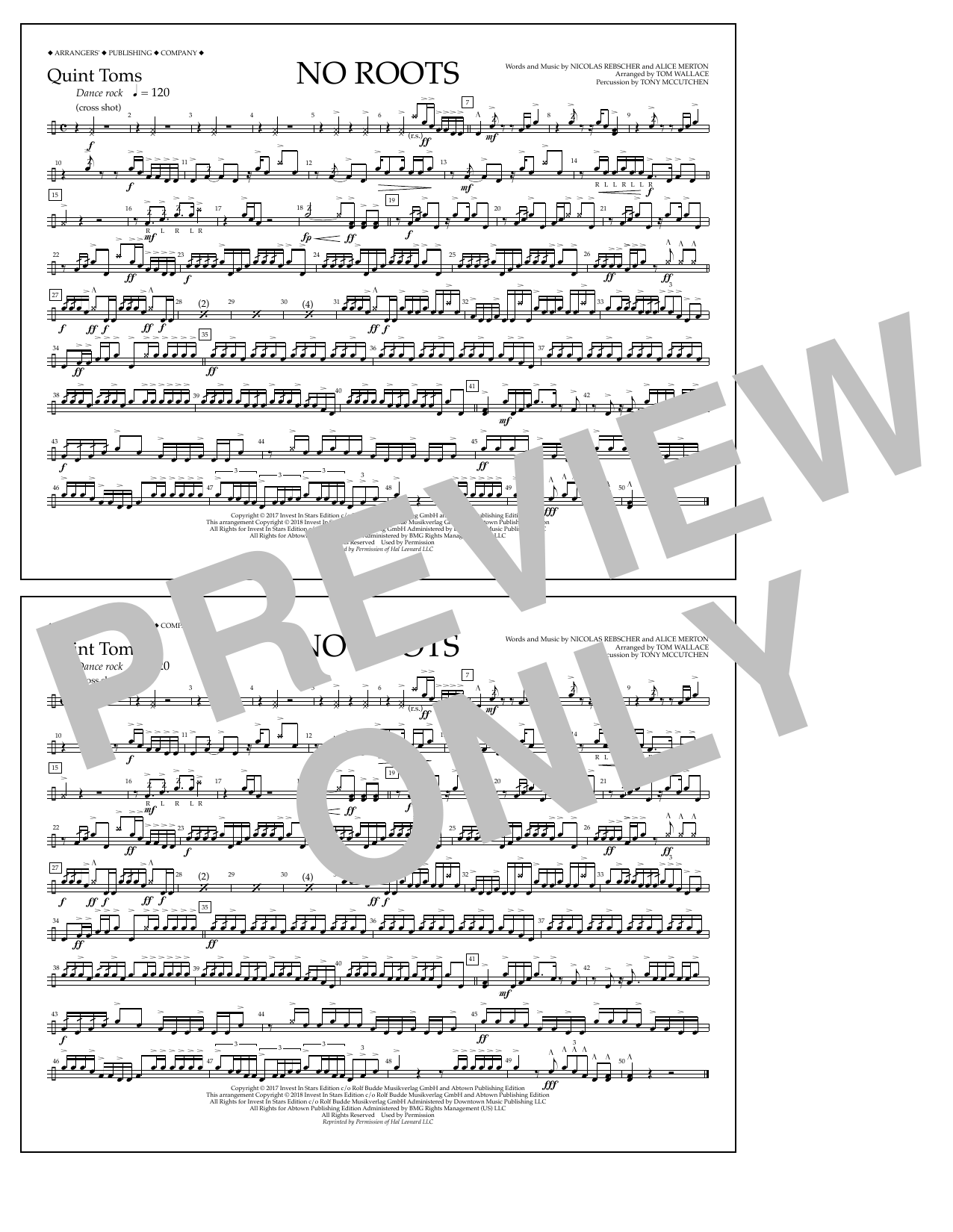 Download Tom Wallace No Roots - Quint-Toms Sheet Music and learn how to play Marching Band PDF digital score in minutes