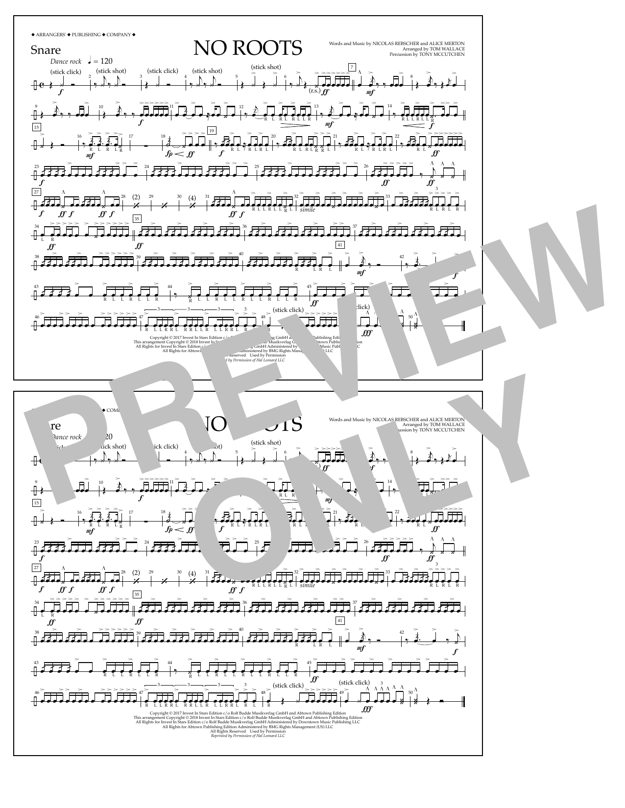 Download Tom Wallace No Roots - Snare Sheet Music and learn how to play Marching Band PDF digital score in minutes