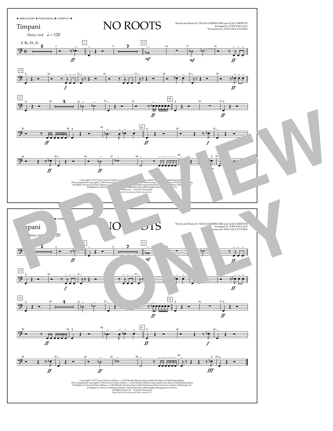 Download Tom Wallace No Roots - Timpani Sheet Music and learn how to play Marching Band PDF digital score in minutes