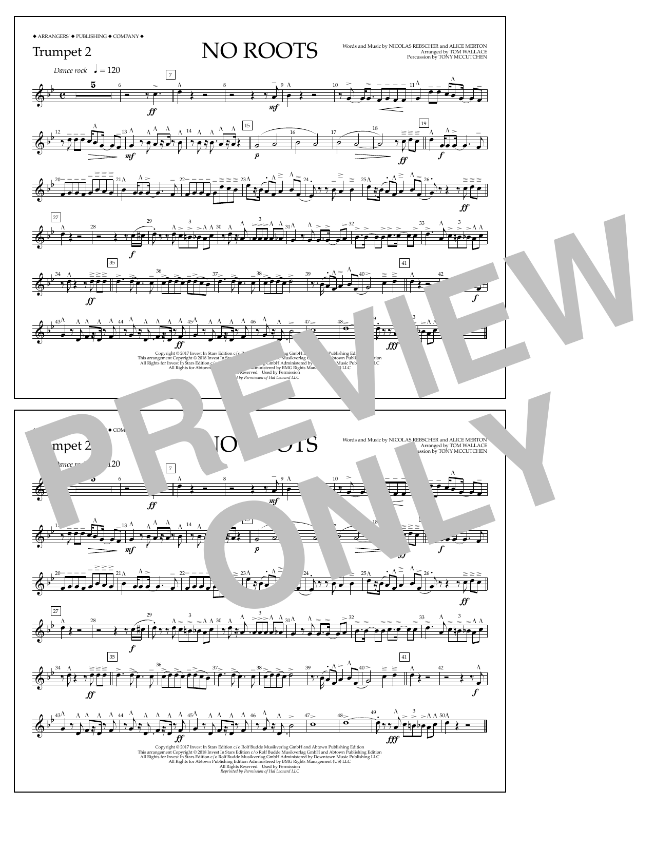 Download Tom Wallace No Roots - Trumpet 2 Sheet Music and learn how to play Marching Band PDF digital score in minutes