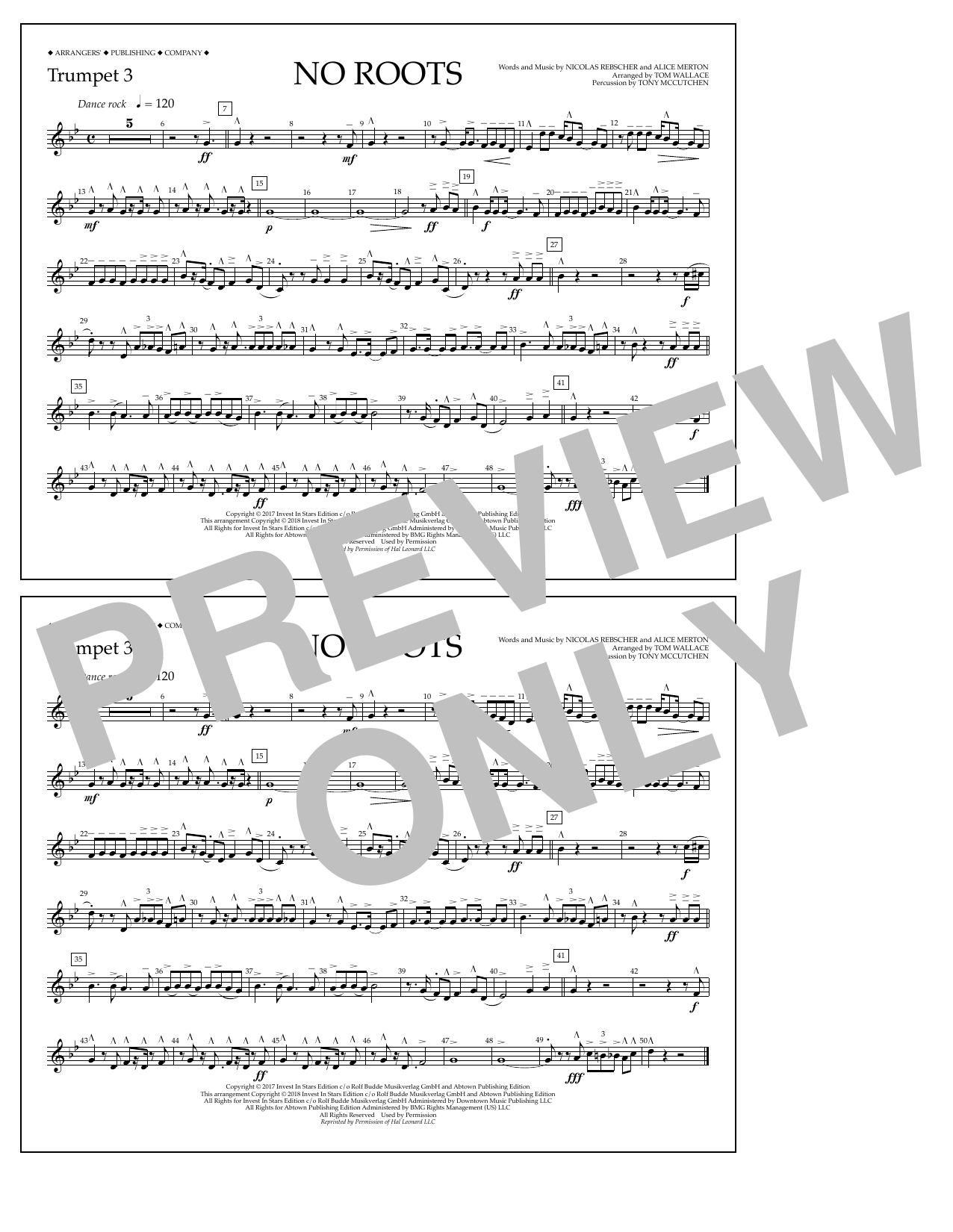 Download Tom Wallace No Roots - Trumpet 3 Sheet Music and learn how to play Marching Band PDF digital score in minutes