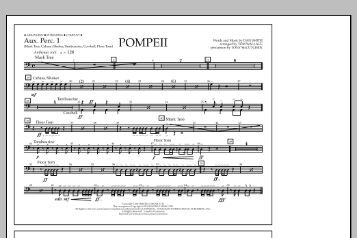 Download Tom Wallace Pompeii - Aux. Perc. 1 Sheet Music and learn how to play Marching Band PDF digital score in minutes