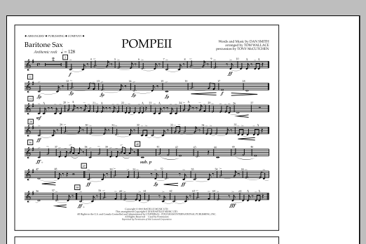 Download Tom Wallace Pompeii - Baritone Sax Sheet Music and learn how to play Marching Band PDF digital score in minutes