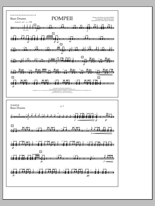 Download Tom Wallace Pompeii - Bass Drums Sheet Music and learn how to play Marching Band PDF digital score in minutes