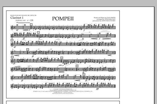 Download Tom Wallace Pompeii - Clarinet 1 Sheet Music and learn how to play Marching Band PDF digital score in minutes