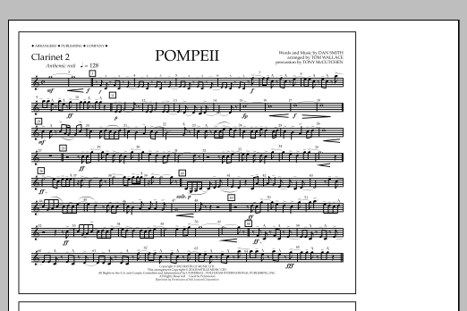 Download Tom Wallace Pompeii - Clarinet 2 Sheet Music and learn how to play Marching Band PDF digital score in minutes