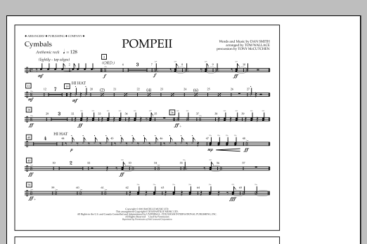 Download Tom Wallace Pompeii - Cymbals Sheet Music and learn how to play Marching Band PDF digital score in minutes