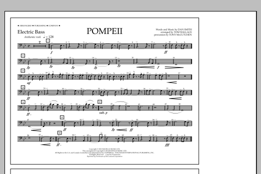 Download Tom Wallace Pompeii - Electric Bass Sheet Music and learn how to play Marching Band PDF digital score in minutes