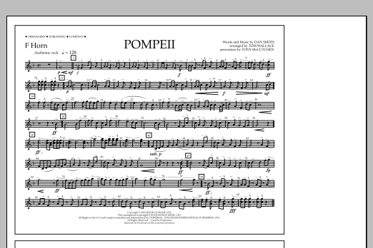 Download Tom Wallace Pompeii - F Horn Sheet Music and learn how to play Marching Band PDF digital score in minutes