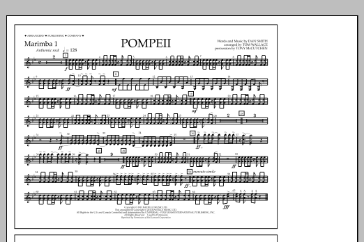 Download Tom Wallace Pompeii - Marimba 1 Sheet Music and learn how to play Marching Band PDF digital score in minutes