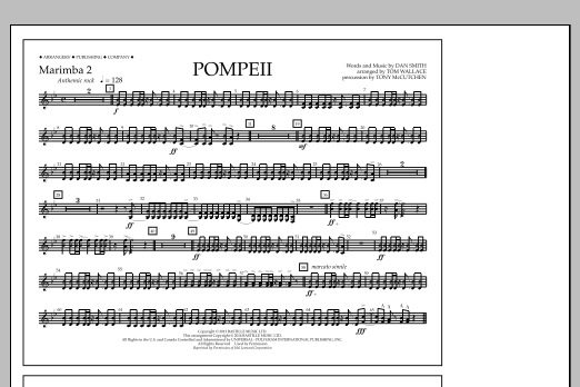 Download Tom Wallace Pompeii - Marimba 2 Sheet Music and learn how to play Marching Band PDF digital score in minutes